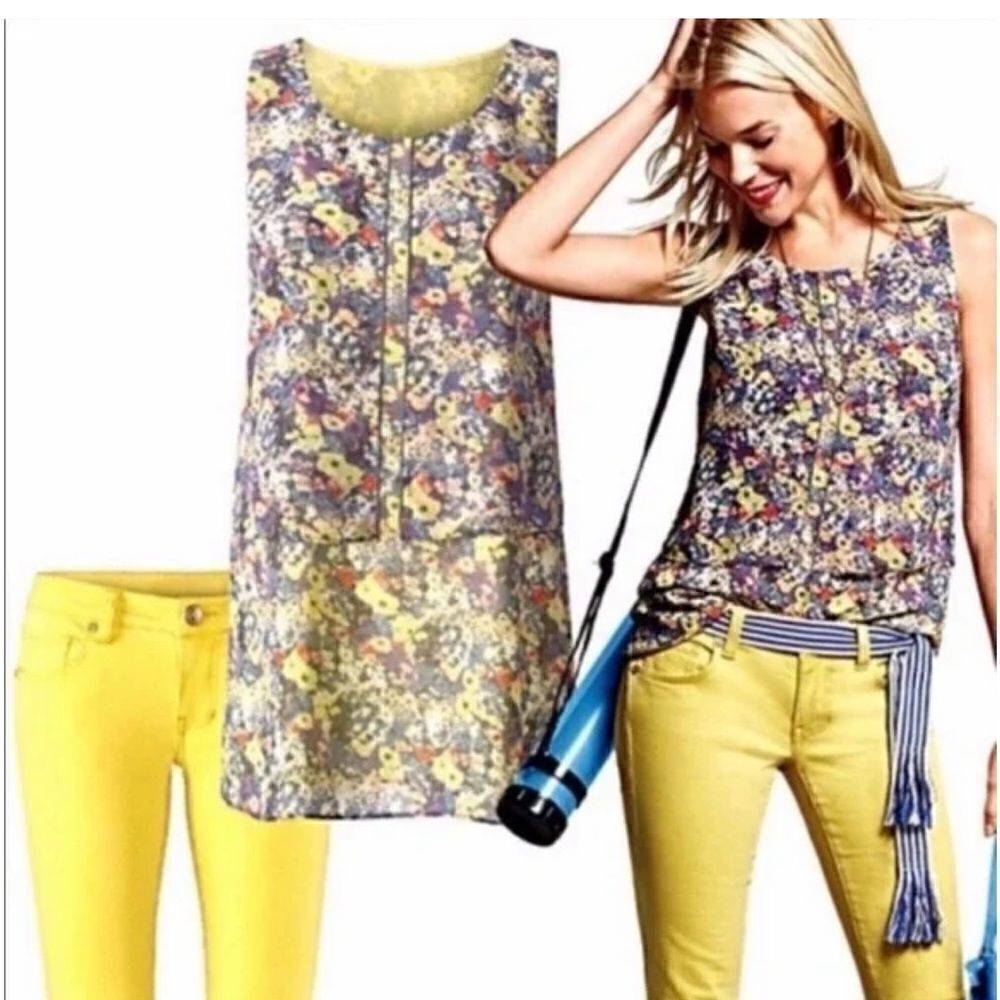 Cabi Positano Floral Print Tiered Tunic Blouse Top Size XS